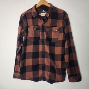 Dravus Mens Large Brown Orange Plaid Check Button Down Shirt Warm